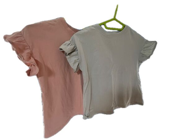 フリル袖Tシャツ 2枚セット ピンク&ブルー120 GU