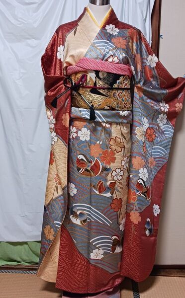 振袖 枝垂れ桜 正絹、袋帯、帯締め帯揚げ、長襦袢、着付け小物セット 、計16点