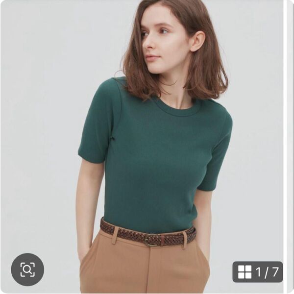 UNIQLO ユニクロ リブクルーネックT(5分袖) Tシャツ Sサイズ