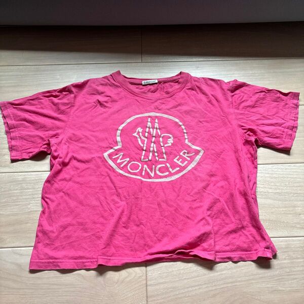 MONCLERモンクレール Tシャツ L ピンク 半袖 ショート丈 特大ロゴ