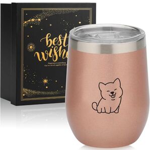 タンブラー 犬 柴犬 ピンクゴールド ステンレス 真空断熱 蓋付き 350ml