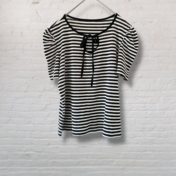 SHEIN シーイン DAZY ボーダー ストライプ 半袖 カットソー Tシャツ 白黒 半袖カットソー 半袖Tシャツ【M】