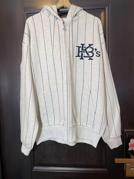 KEBOZ STRIPE SWEAT FULL ZIP HOODIE グレー