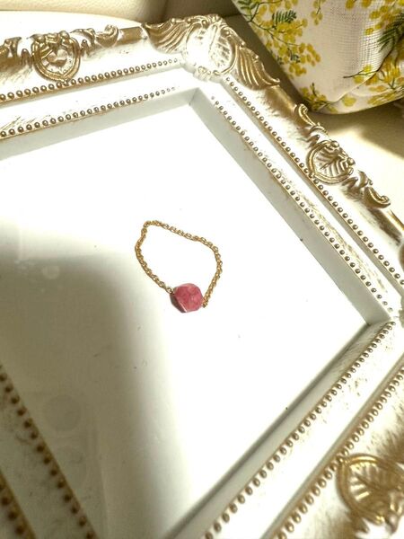 ハンドメイド 天然石リング ピンク ゴールド インカローズ