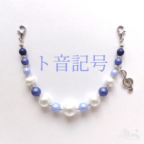 羽織紐〈ト音記号/空色×群青〉羽織留め レース羽織、長羽織、薄羽織に 着物 浴衣 帯飾り コットンパール 羽織り紐 音符