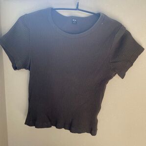ユニクロ クルーネックTシャツ リブ素材 グレー Mサイズ