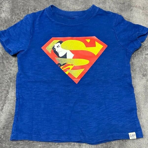 美品 babyGAP GAP ギャップ スーパーマンコラボ Tシャツ ベビー キッズ 90cm ブルー 青 ロゴ 男女兼用