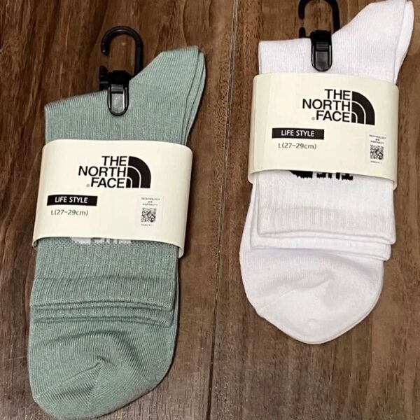 THE NORTH FACE 靴下 27-29cm グリーン・ホワイト2足セット