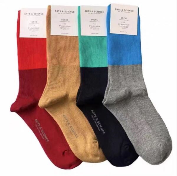 【新品】ARTS & SCIENCE ソックス 靴下【双色|縦縞|印刷logo】red+yellow+blue+green 4足