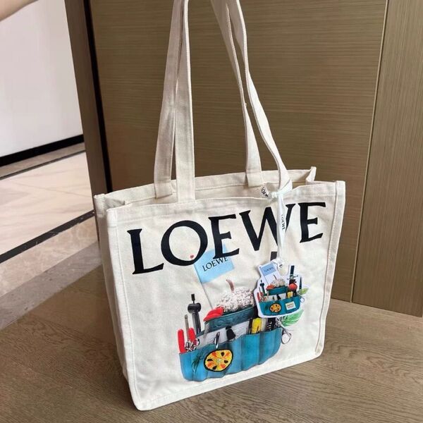 【新品】LOEWE ロエベ クラフテッド・ワールド展 限定トートバッグ【 C柄|Size:39x39x13cm】blue 1点