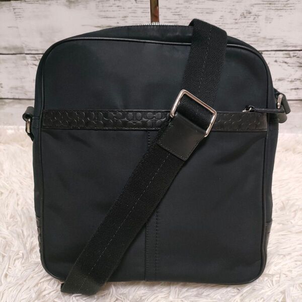COACH コーチ F70324 ショルダーバッグ レザー ナイロン シグネチャー 黒 ブラック メンズ