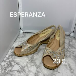 ESPERANZA エスパドリーユサンダル ゴールド ビジュー 23.5