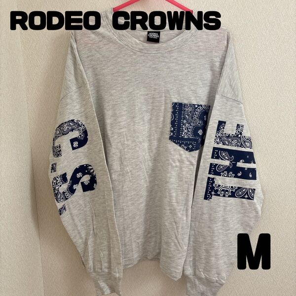 RODEO CROWNS 長袖Tシャツ ロンT Mサイズ グレー バンダナ柄