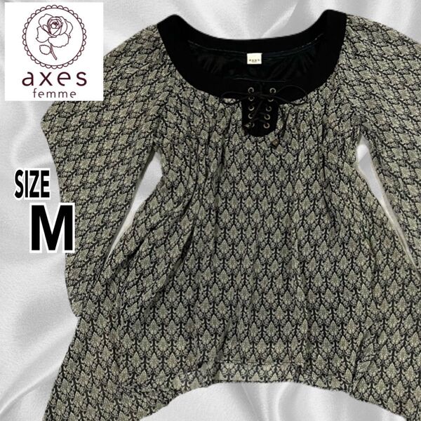 axes femme アシンメトリー 半袖ブラウス ゴブラン柄 M チュニック