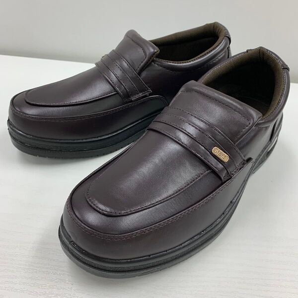 新品 未使用☆メンズ☆27.0cm☆撥水 幅広☆フェイクレザー ビジネスシューズ☆ブラウン 110N
