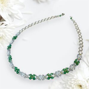 セ-ル中全品500円 ネックレス57㎝エメラルド ホワイトパ-ル緑クリスタル竹ビ-ズ シルバー系 カラフルファッションプレゼントも