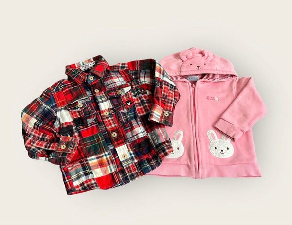 ミキハウス ベビー DOUBLE.B チェックシャツ パーカー 90 80 子供服