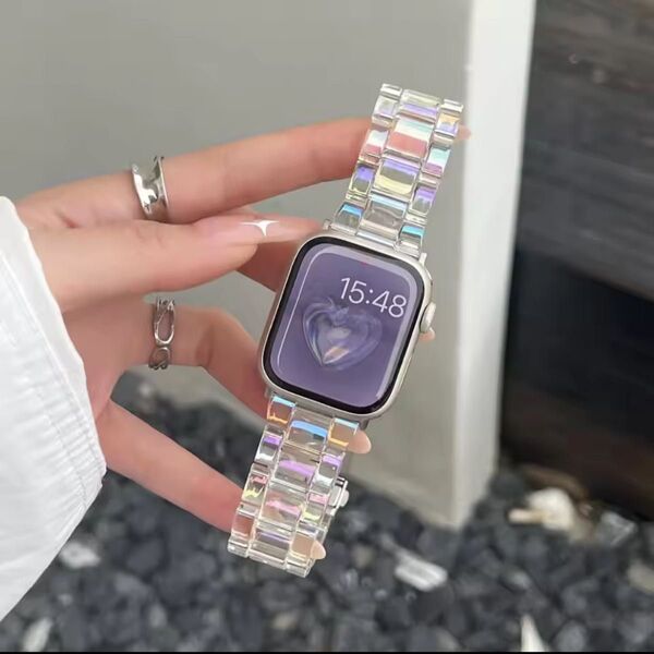 【新品】Apple Watch用 クリアイリデッセントカラー バンド 38mm40mm41mmサイズ ★ベルト幅2cm