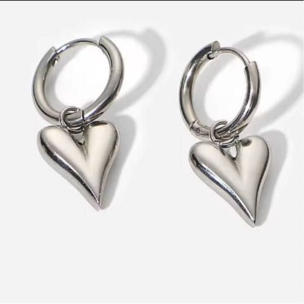 【新品】2way ハート ピアス(シルバー)