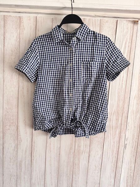 OLIVE des OLIVEチェック柄半袖シャツ ギンガムチェック ネイビー×ホワイト