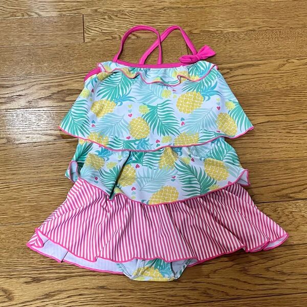 水着 ワンピース 130cm 女の子用 中古 ワンピース水着 リボン パイナップル柄