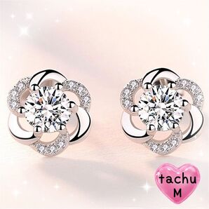 レディース フラワー お花 ダイヤピアス シルバーピアス シルバー925 上品 輝き 綺麗 高級感 ギフトボックス付き 新品