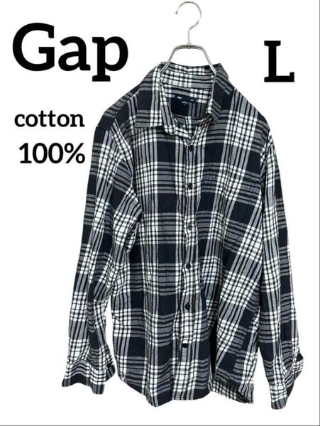 Gap ギャップ モノクロ チェック柄 長袖シャツ トップス 綿 100%