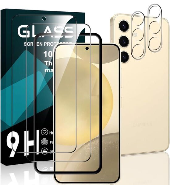 Galaxy S24 フイルム 指紋認証対応 ギャラクシーS24 ガラスフィルム(2枚入り)+ レンズフィルム (2枚入り)
