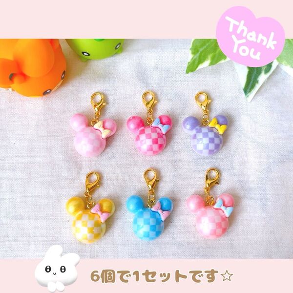 【221】チェック柄くまチャーム ハンドメイド ミニチュア リボン 動物 アニマル アクセサリー バッグチャーム ファスナー
