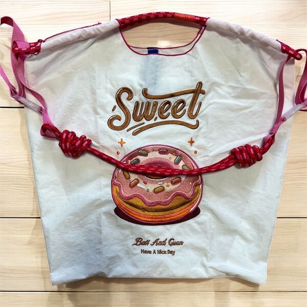 ストラップセット Sweet ドーナツ柄 エコバッグ ホワイト Msize