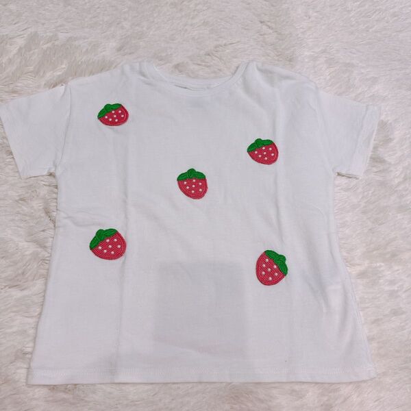 K131 ZARA 《2〜3y/98》 Tシャツ しろ いちご 子ども服 キッズ 女の子 保育園着 遊び着 おしゃれ着