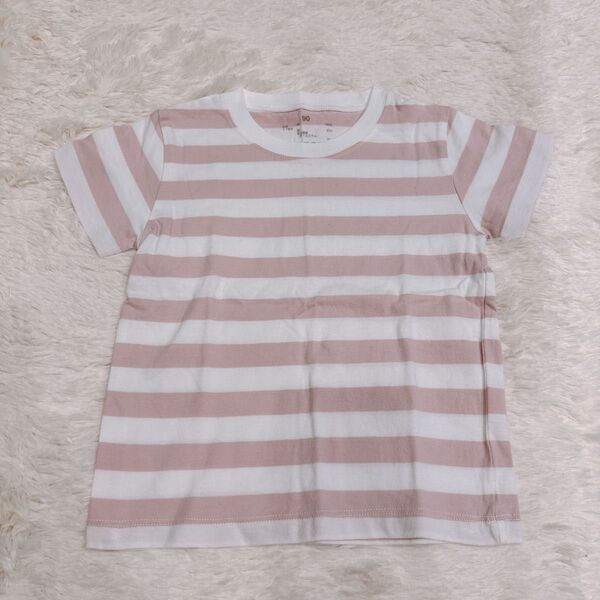 K132 MUJI 無印良品 《90》 Tシャツ ボーダー ピンク シンプル 子ども服 キッズ 保育園着 登園着