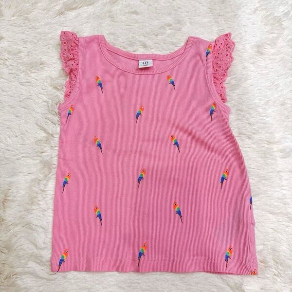 K136 baby GAP 《3y/100cm》 タンクトップ フリル ピンク フラミンゴ リブ 女の子 キッズ 子ども服