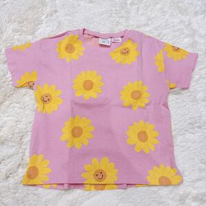 K165 ZARA 《2〜3Y/98》 Tシャツ ピンク ひまわり キッズ 子ども服