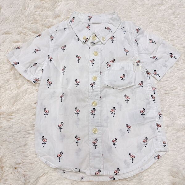 K167 baby GAP 《18〜24m》 シャツ 半袖 しろ フラミンゴ キッズ 子ども服 ベビー服