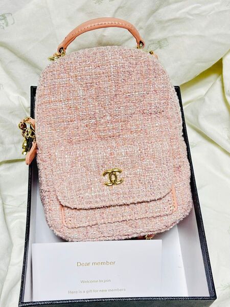 シャネル ノベルティ ツィード リュック ミニ 美品 ピンク チェーン CHANEL ショルダーバッグ