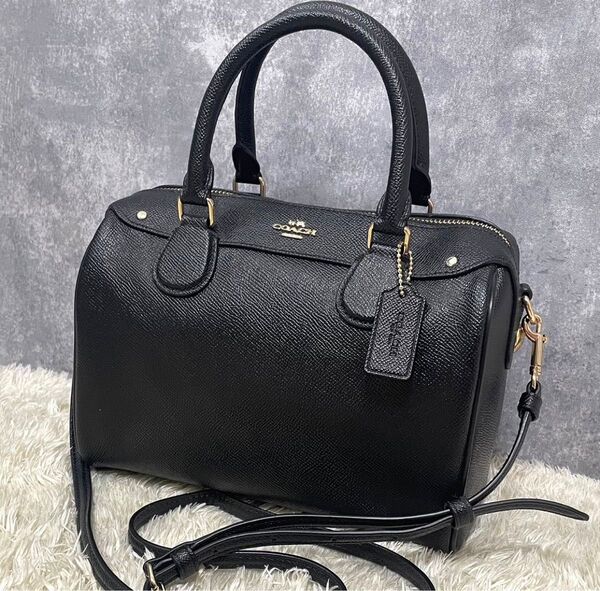【極美品】COACH コーチ ショルダーバッグ レザー ブラック ミニ ボストン ハンドバッグ 2way チャーム