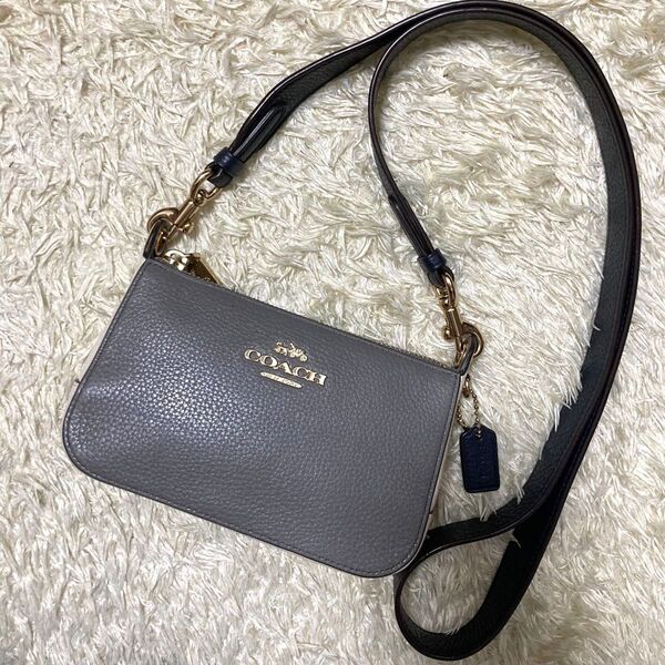 【極美品】COACH コーチ ショルダーバッグ グレー レザー ジェス ミニ ハンドバッグ 2way ポーチ ゴールド金具