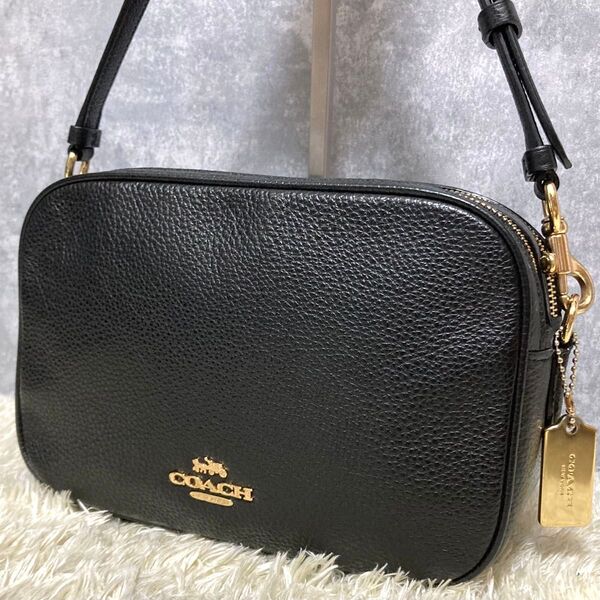 【美品】COACH コーチ ショルダーバッグ レザー 本革 ジェス ブラック 黒 2way ダブルファスナー ハンド 斜めかけ