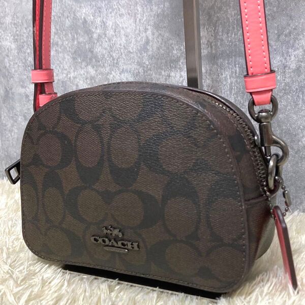 【極美品】COACH コーチ ショルダーバッグ レザー PVC ブラウン ミニセレナ 2way ポーチ シグネチャー