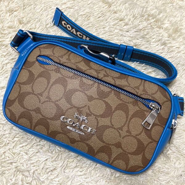 【極美品】COACH コーチ ボディバッグ レザー PVC ブラウン 茶 エアリス 男女兼用 シグネチャー ショルダーバッグ