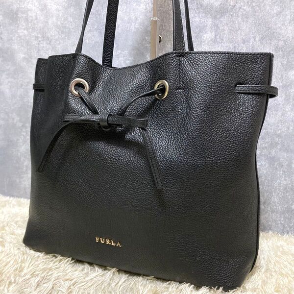 FURLA フルラ コスタンザ トートバッグ レザー 本革 ブラック 黒 A4収納可 ビジネス ハンドバッグ リボン 巾着