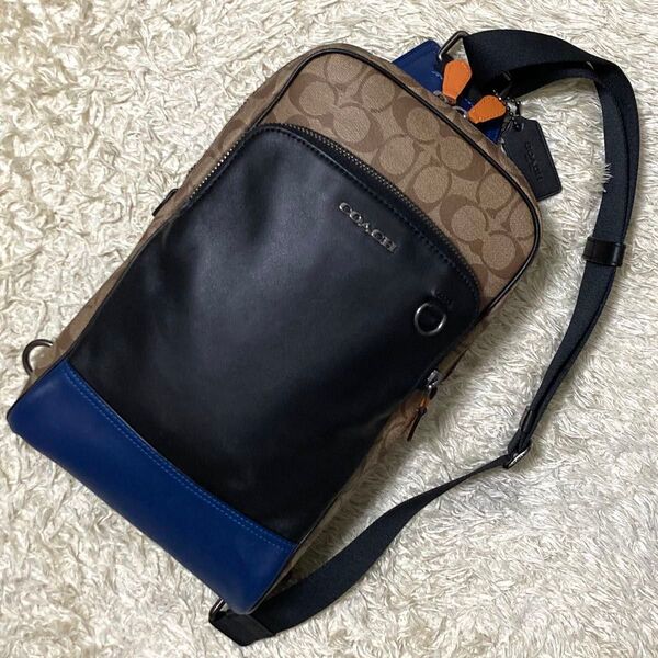 【極美品】COACH コーチ グラハム ショルダーバッグ レザー PVC ベージュ ブラック クロスボディ 斜め掛け チャーム付