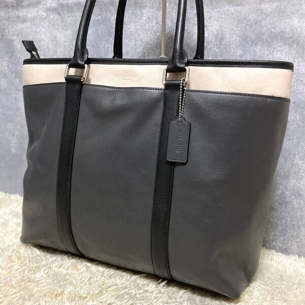 【極美品】COACH コーチ ビジネスバッグ メトロポリタン グレー レザー A4 PC収納可 トートバッグ 大容量 肩掛け