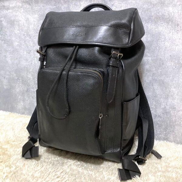 【極美品】COACH コーチ ヘンリー リュック レザー 本革 ブラック 黒 PC収納可 ビジネスバッグ バックパック ロゴ型押し