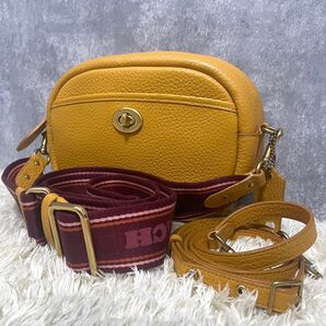【極美品】COACH コーチ ショルダーバッグ レザー シボ革 イエロー 黄 ターンロック カメラバッグ 2way ポーチ