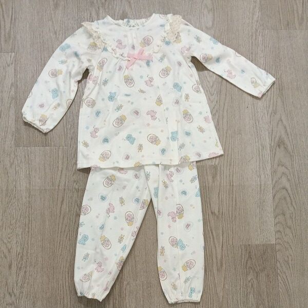 ワコール キッズパジャマ 95-110 女の子 パジャマ 上下セット アイボリー 未使用 綿100