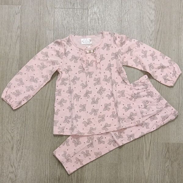 ワコール キッズパジャマ 女の子 パジャマ 上下セット リボン柄 ピンク 95-110サイズ 未使用 綿100