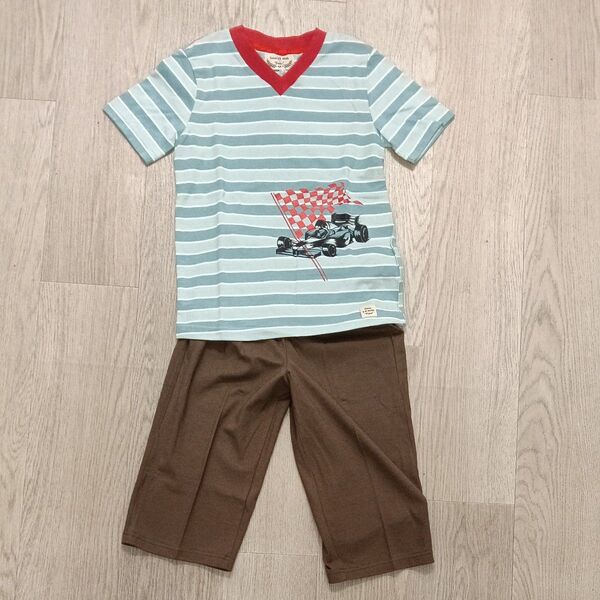 ワコール キッズパジャマ 110-125サイズ ボーダーTシャツ&ハーフパンツセット 未使用 七分丈 半袖 夏向け
