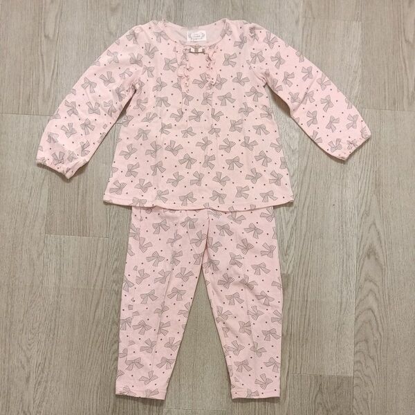 ワコール キッズパジャマ 110-125サイズ 女の子 パジャマ 上下セット ピンク リボン 未使用 長袖 長ズボン 春秋冬